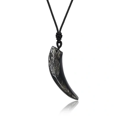 Image de COAI Collier Réglable Pendentif Dent de Loup Pierres Véritables Obsidienne Dorée Unisexe
