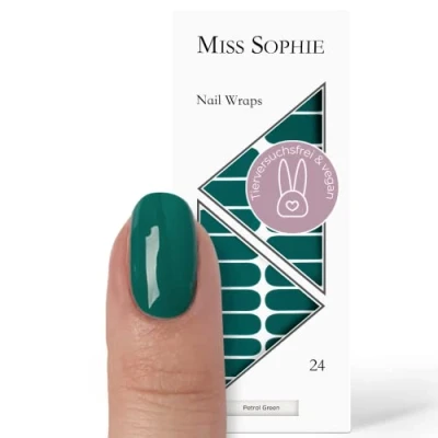 Image de Miss Sophie nail Wrap &quot;Petrol Green&quot;, Uni, Vert, wraps 24 auto adhésifs ultra fins longue durée