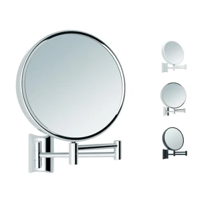 Image de Libaro Imola Miroir de Maquillage Grossissant x3 / x10 avec Fixation Murale, Mural Maquilleur Rond pour Salle Bain Extensible, Pivotant Diamètre Glace 19 cm chromé