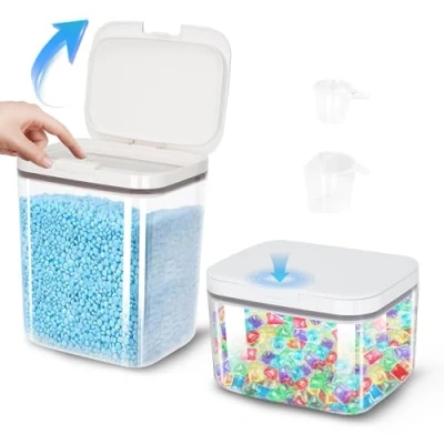Image de sunal Boîte de rangement pour dosettes à linge l&#039;organisation la buanderie, grande capacité 2,8 L + 5,5 avec couvercle hermétique le stockage poudre, détergent, booster parfum