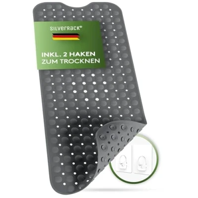 Image de SilverRack DermaSensitivo Tapis de bain antidérapant 100 % sans BPA (gris foncé) x 40 cm pour enfants et bébés douche un maintien sûr dans la baignoire