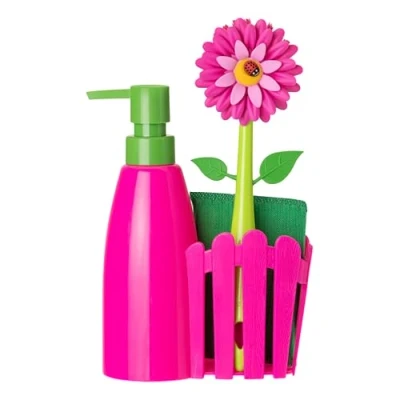 Image de VIGAR Flower Power Set pour évier avec Distributeur de Savon Magenta/Vert 14 x 7 26,5 cm