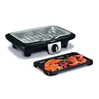Image de Tefal Easy Grill 2en1 Barbecue électrique de table, Plaque plancha inclus, Puissant 2100 W, Jusqu&#039;à 2 fois moins fumée YY3818FB, Noir