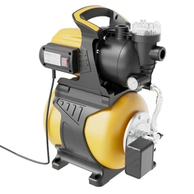 Image de Wiltec Station d’eau domestique 1000 W Débit max 3500 l/h Refoulement H 44 m, P 8 m 2850 tr/min réservoir en fer de 19 L Arrosage, irrigation, jardinage