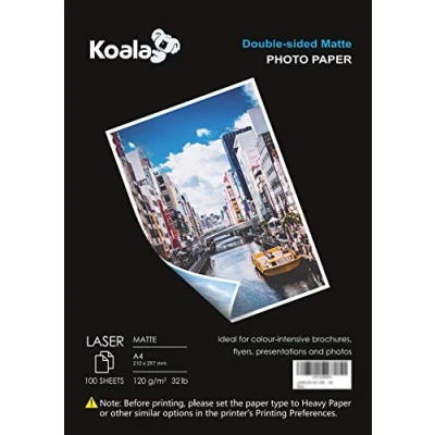 Image de KOALA Papier Photo Double Face Mat pour imprimante LASER, A4, 120 g/m², 100 feuilles. Convient l&#039;impression de Photos, Brochures, Certificats, Livrets, Flyers, Dépliants, Calendriers, Cartes