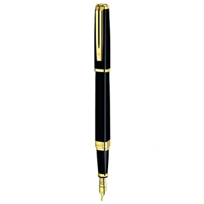 Image de Waterman Exception stylo plume fin noir avec clip doré à l’or 23 k fine cartouche d&#039;encre bleue coffret cadeau