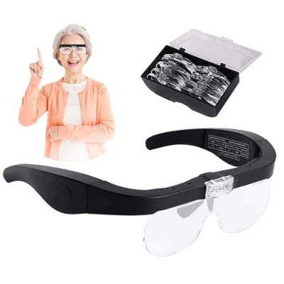 Image de DXIA Loupe Serre tête, Montre de Réparation, Mains Libres Tête avec 2 Lumières LED Lentille,avec 4 Lentilles 1.5X 2.5 3.5X 5X, pour Artisanat, la Réparation Bijoux Loisirs