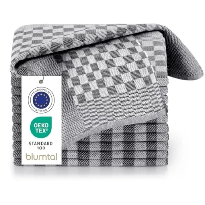 Image de Blumtal Lot De 5 Torchons Cuisine Coton Vaisselle Qualité Supérieure Torchon 100% Certifié Oeko TEX® à Carreaux Noir 50 x 70 cm