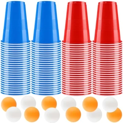 Image de Litimkat Ensemble de gobelets à bière Pong, 100 Biere Pong(500ml) avec 12 Balles Ping réutilisables, pour Jeux Boire, fêtes, Anniversaires, festivals, Mariages, Camping