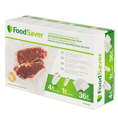 Image de FoodSaver sacs et rouleaux sous vide Sans BPA 5 de (28 cm x 5,5 m, 20 6,7 m) 36 prédécoupés (950 ml), Multipack