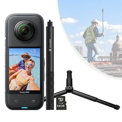 Image de Insta360 X3 Kit caméra d&#039;action 360 degrés Comprenant : Perche à Selfie Invisible + trépied 64 Go