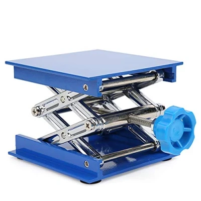 Image de Plate forme de levage en aluminium pour laboratoire, vérin ciseaux support laboratoire réglable bleu expériences physiques, chimiques et biologiques, 100 x mm