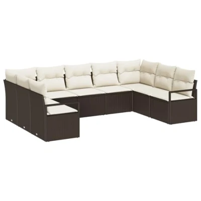 Image de Ensemble de Canapé jardin 9 pièces vidaXL avec coussins en rotin poly brun, 2 places vidaXL346538