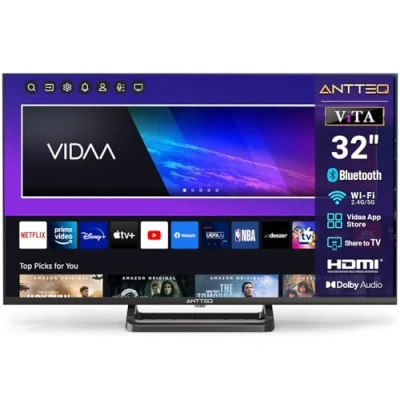 Image de Antteq Vita Smart TV 32 Pouces(80cm) Bluetooth,Télévision avec Appli Mobile,APP Store,Share to TV,Netflix/DAZN/WiFi,HDMI,V32 AH3Q1L BT,2025