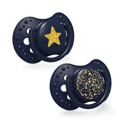 Image de LOVI sucette 0 3 mois, Sucettes pour bébés avec tétine en silicone, Embout dynamique, Sans BPA, Collection Stardust, 2 pièces, Bleu