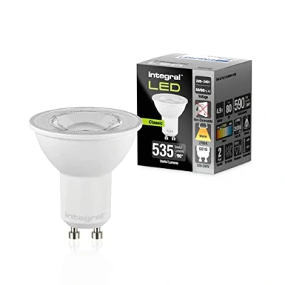Image de Integral Ampoule LED GU10 10 PACK Chaud 2700K, 590LM, 4,9W (équivalent à 75W) non dimmable Efficace en énergie et idéale pour les spots projecteurs dans salles de bains, cuisines, salons