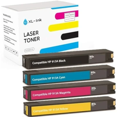 Image de XL Ink Compatible pour HP 913A 4 pièces (CMYK : L0R95AE, F6T77AE, F6T78AE, F6T79AE. Capacité 4X 3000 pages)