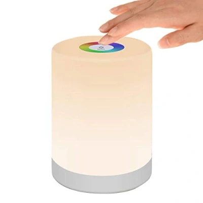 Image de Veilleuse LED, Lampe de Table Chevet Intelligente, Commande Tactile Dimmable, Rechargeable par USB, Portable, Changement Couleur RGB pour les Enfants, Chambre Camping (Blanc Chaud)