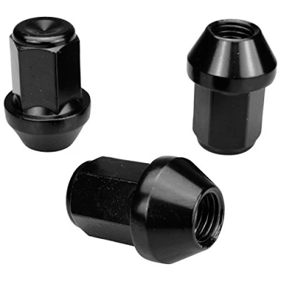 Image de 20 écrous de roue noirs. Filetage M12 x 1,5. Longueur tige : 34 mm. Cône 60, SW19.