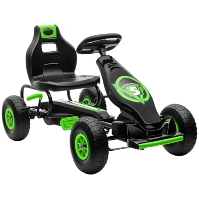 Image de HOMCOM Kart à pédales pour Enfant Go véhicule pédale siège réglable 3 Positions Frein Main pneus antidérapant de 5 12 Ans métal + PP Vert Noir