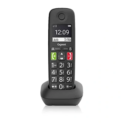 Image de Gigaset E290HX Téléphone Portable supplémentaire avec sonneries Fortes, Grands Chiffres et Son amélioré, Touches d’Appel Rapide, Mains Libres Volume réglable, Noir (Version Italienne)