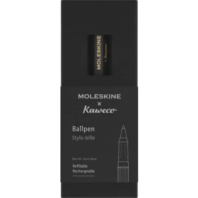 Image de Moleskine x Kaweco Stylo à Bille Rechargeable en Plastique ABS pour Écrivains, Preneurs de Notes, Recharge 1,0 mm avec Encre Bleue Incluse, Couleur Noir