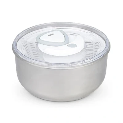 Image de Zyliss E940020 Easy Spin 2 Essoreuse à salade en acier inoxydable Blanc, Grand, AquaVent/Cordon Rétractable et Système de Freinage/Base Antidérapante, Passe au Lave Vaisselle, Garantie 5 Ans