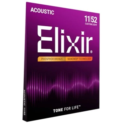 Image de Elixir Cordes en Phosphore Bronze pour guitare acoustique avec revêtement NANOWEB, Custom Light (.011 .052)