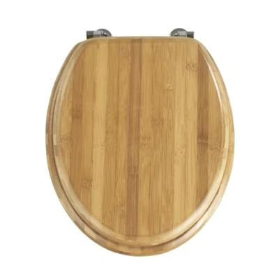 Image de WENKO Abattant WC Bois Bambou Lunette Fixation Acier INOX Nettoyage Facile Résistante à l&#039;humidité et Non Poreuse grâce Un Vernis Multiple Certifié FSC® 34 x 41,5 cm