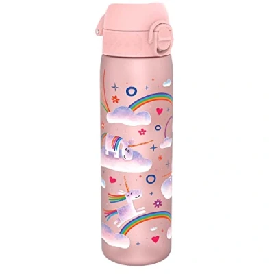 Image de Ion8 Gourde, 500ml, Anti Fuite, Facile à Ouvrir, Verrouillage Sécurisé, Lavable en Lave vaisselle, Sans BPA, Poignée de Transport, S&#039;adapte aux Porte gobelets, Nettoyer, Motif Licornes