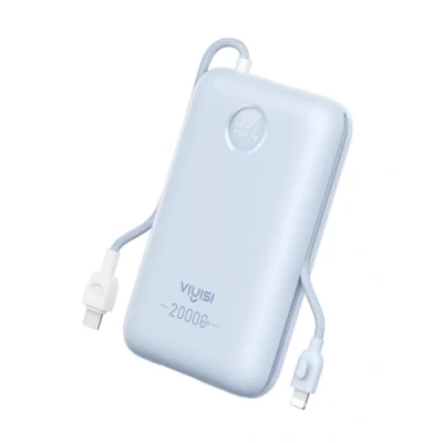 Image de VIYISI Batterie Externe 30W Ultra Rapide Charge 20000 mAh,Power Bank USB C avec Câble Intégrés,Batterie Portable Compacte Compatible iPhone 15 14 13 12 11 Samsung S24 S23 S22 Fold 5(Bleu)