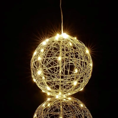 Image de Relaxdays Boule Lumineuse LED, Fonctionne avec Piles, à Poser ou Suspendre, Long câble, diamètre : 15 cm, argentée