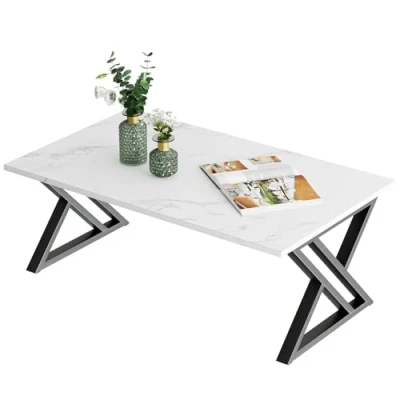 Image de table basse de salon, centrale, rectangulaire, d&#039;appoint avec cadre en métal noir pour chambre à coucher, bureau, design ouvert moderne, 100 x 48 45 cm,