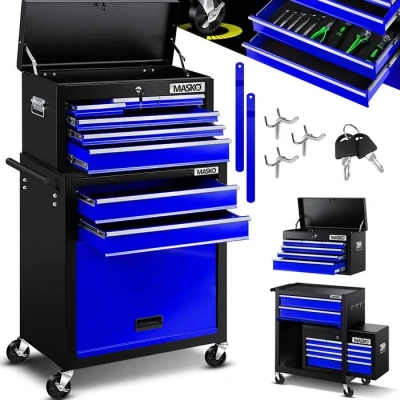 Image de MASKO® Chariot servante d’Atelier à Outils 9 Tiroirs verrouillables avec serrure Bleu
