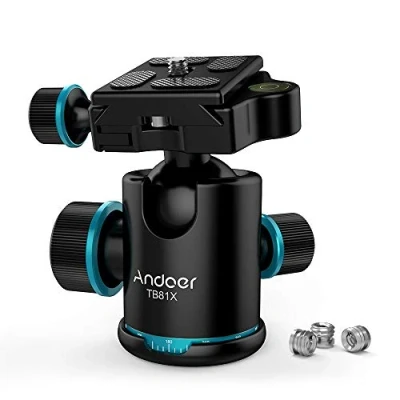 Image de Rotule Caméra, Andoer Tête de Trépied Charge Max 8 kg/17.6lbs Rotatif 360 avec Plaque à Dégagement Rapide vis 1/4&quot; et Trou 3/8&quot;, Photo en Alliage d&#039;Aluminium pour Caméra