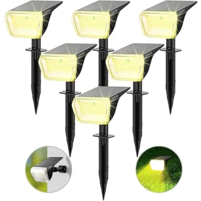 Image de Linkind Lot de 6 lampes solaires d&#039;extérieur à 60 LED 800 lm Durée d&#039;éclairage ultra longue Blanc chaud Éclairage jardin avec algorithme décharge intelligent Spot solaire IP67 pour