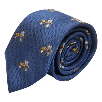 Image de King &amp; Priory Cravate tracteur brodée à chevrons bleu marine, bleu, taille unique