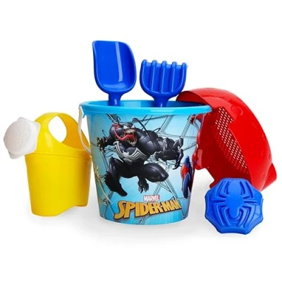 Image de Toyland® Spiderman Ensemble de 6 seaux et pelles avec arrosoir Jeu Sable d&#039;eau Jouets Plage