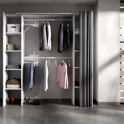 Image de Dmora Grande Garde Robe Manaslu, Structure pour Dressing, Cintre Ouvert Extensible, 180x50h205 cm, Blanc et Gris