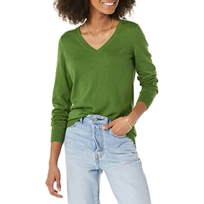 Image de Amazon Essentials Pull Col en v À Manches Longues Léger Coupe Classique (Grandes Tailles Disponibles) Femme, Vert, L