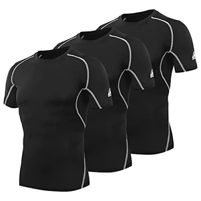 Image de AMZSPORT Maillot Compression à Manches Courtes pour Homme Sports Séchage Rapide Baselayer Haut Size XL