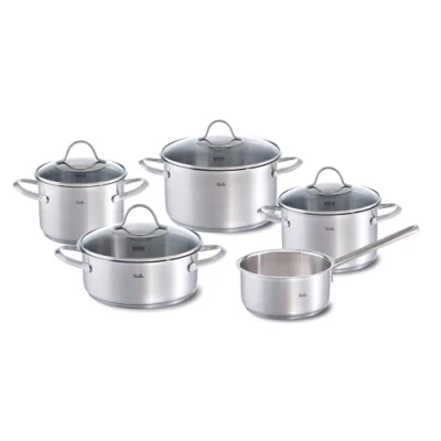 Image de Fissler Palermo Lot de 5 casseroles en acier inoxydable avec couvercles verre (3 casseroles, 1 casserole, casserole) pour induction