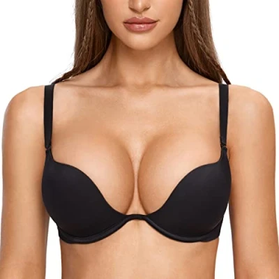 Image de DOBREVA Femme Soutien Gorge Push Up Deep Plunge avec Armature Sexy Rembourré Noir 105C