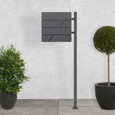 Image de ECD Germany Boîte aux Lettres sur Pied Argenté avec Compartiment à Journaux, Anthracite/Triangle Noir Aspect Marbre, 120 cm, en Acier Inoxydable Revêtu par Poudre, 2 Clés, Résistant Intempéries