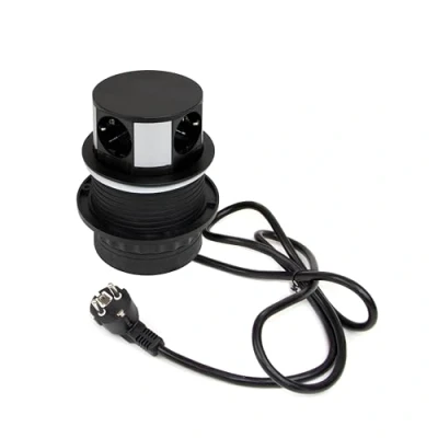 Image de Emuca Multiconnecteur Vertikal Push diamètre 100mm, 3 prises de type Schuko, 1 USB A, C, Acier et Plastique, Peint en noir