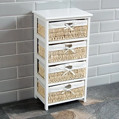 Image de Vida Designs Meuble de Rangement Blanc avec 4 tiroirs, Tissu, Product Size: H 74 x W 38 D 27,5 Cm Approx