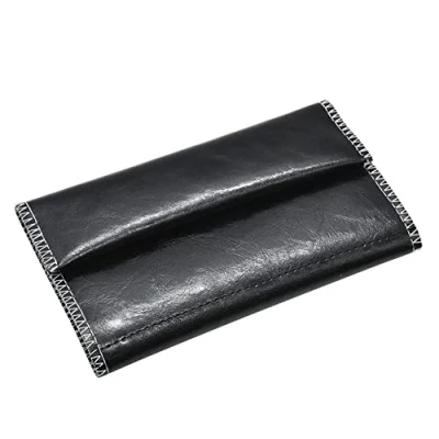 Image de KAV Pochette à tabac en cuir fabriquée la main Compact et léger Taille 15,8 x 8,6 cm pour voyage usage quotidien Support durable élégant avec matériau fumeurs (noir)