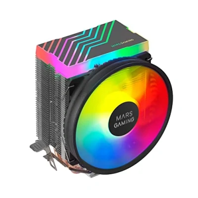 Image de Mars Gaming MCPU33, Double Dissipateur CPU FRGB, 3 Heatpipes HCT, TDP 140W, Ventilateur PWM 110mm Ultra Silencieux, Multisocket Universel, Noir