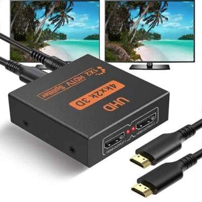 Image de Répartiteur HDMI 1 entrée 2 Sorties, Splitter 4K Commutateur Supporte 3D 1080p, Multiprise pour TV, PS3/4, Xbox, Moniteur, Projecteur