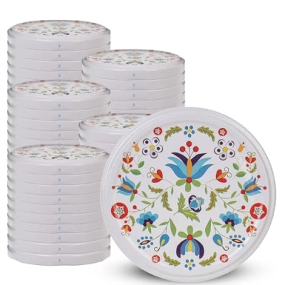 Image de KADAX Lot de 50 couvercles à visser Diamètre : 82 mm En métal Avec 6 dents d&#039;encliquetage Couvercle rechange pour les bocaux conserve Motif fleurs